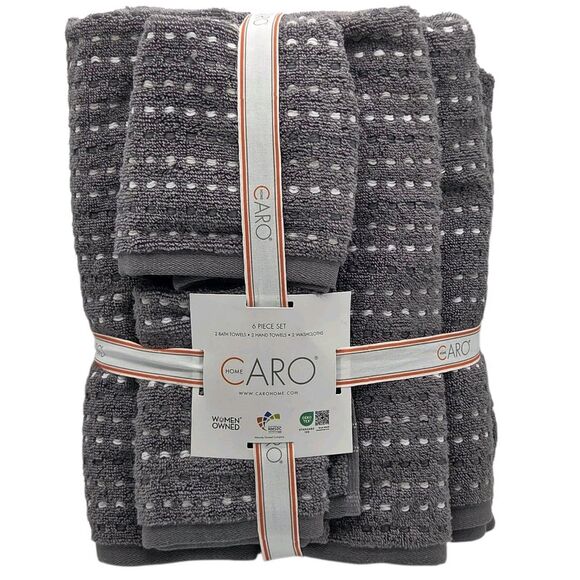 Caro Home 6pc Gray Soft Cotton Towel Set 2 Bath 2 Hand 2 Washcloths - Picture 5 of 11
